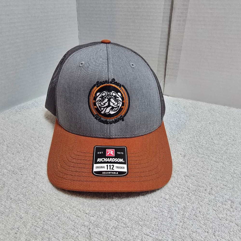 Men's Richardson Gray Orange Bront Bear Woodworking Trucker Hat One Size